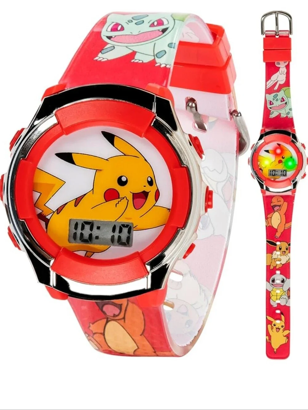 Kids Flashing LCD Watch - Red Pikachu & Bulbasaur